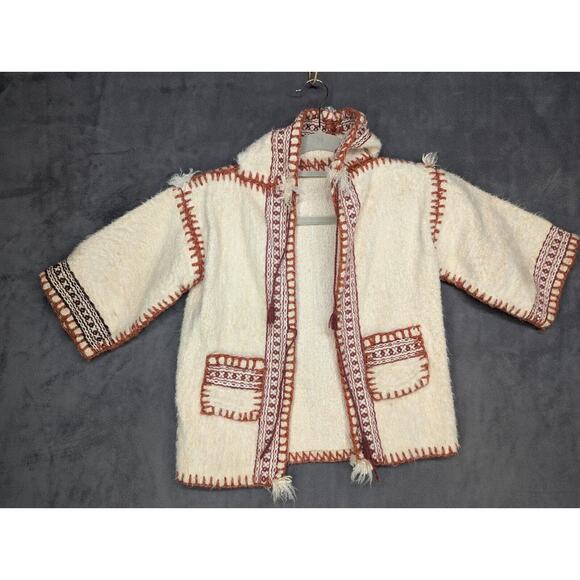 Vintage Unique Nepal Children’s Wool Ivory Hooded Cardigan Jacket Coat - Picture 1 of 7